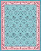 Aqua Damask Floral Border Rug