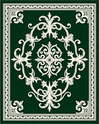 Elegant Cream Scrollwork on Deep Green Rug