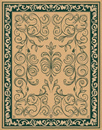 Elegant Green Floral Scrollwork Design Rug
