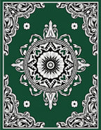 Green Floral Medallion Border Design Rug