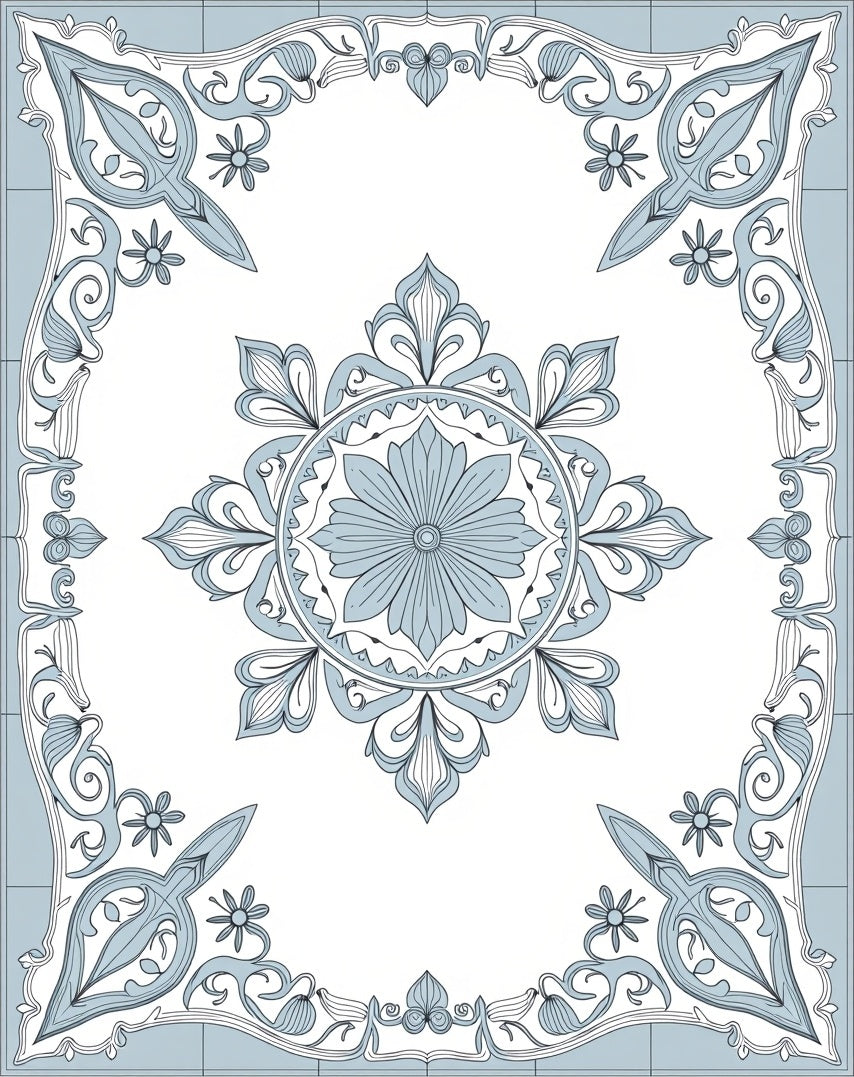 Elegant Floral Mandala Art Nouveau Design Rug