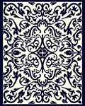 Navy Ivory Ornate Floral Vine Pattern Rug