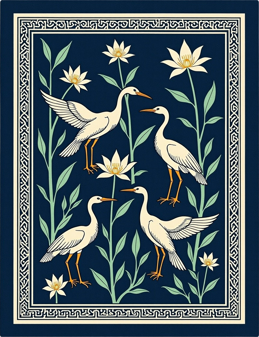 Elegant Heron Floral Patterned Rug
