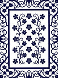 Navy Blue Floral Vine Border Rug