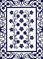 Navy Blue Floral Vine Border Rug