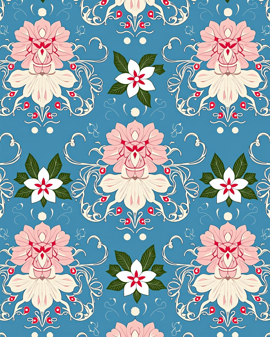 Vintage Pink Mandala Floral Blue Rug