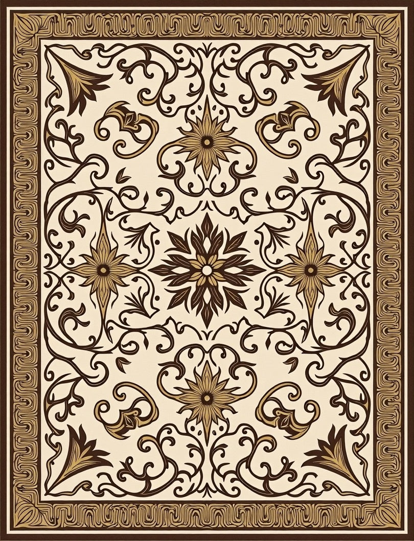 Intricate Floral Scroll Pattern Design Rug