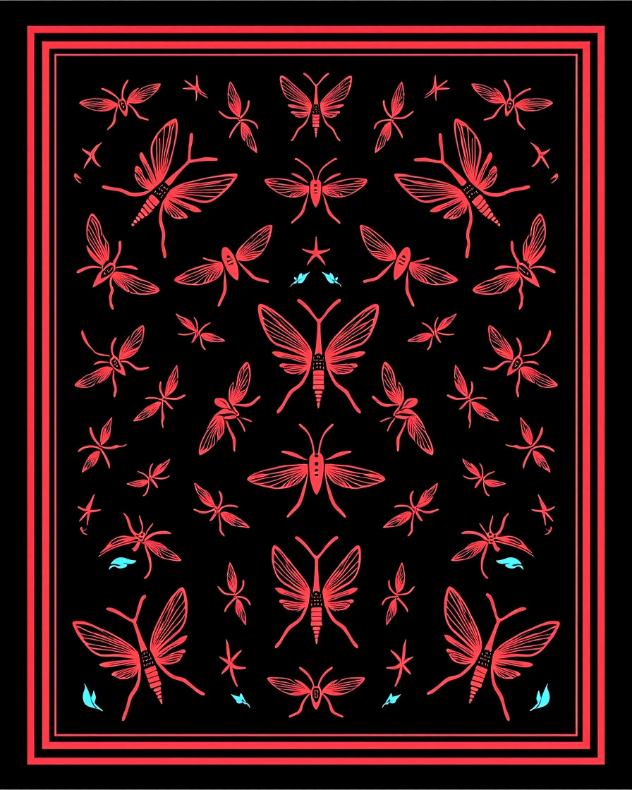Black Coral Insect Butterfly Pattern Rug