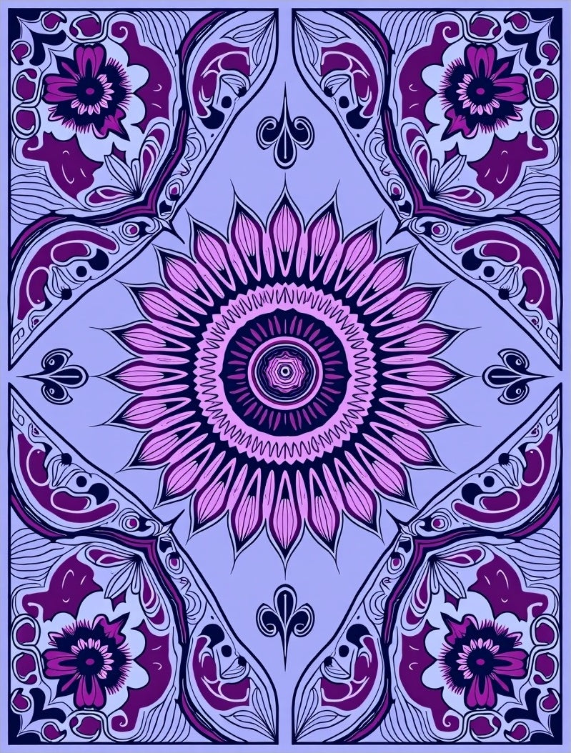 Purple Floral Mandala Medallion Pattern Rug