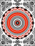 Bold Red Black Radial Floral Design Rug