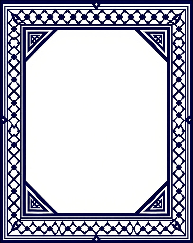 Classic Blue Geometric Border Pattern Rug