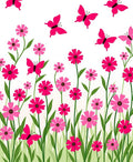 Whimsical Pink Butterflies Floral Meadow Rug