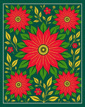Vibrant Red Poinsettia Floral Foliage Rug