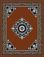 Intricate Black and Gold Scroll Border Rug
