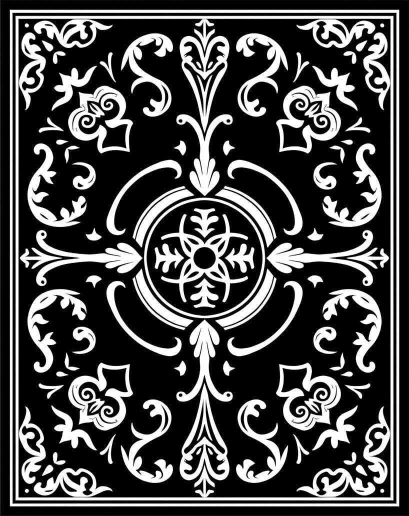 Classic Black White Scrollwork Floral Rug