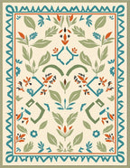 Nature Inspired Geometric Botanical Pattern Rug