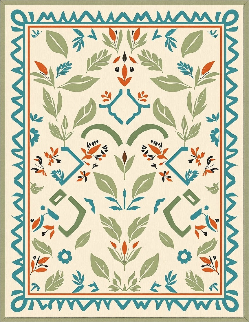 Nature Inspired Geometric Botanical Pattern Rug