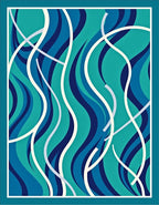Blue Teal Swirling Lines Rug