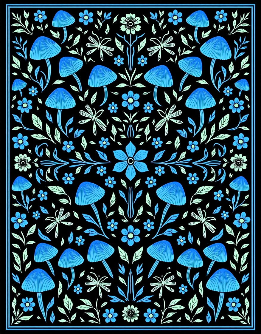 Mushroom And Flower Symmetrical Pattern Rug