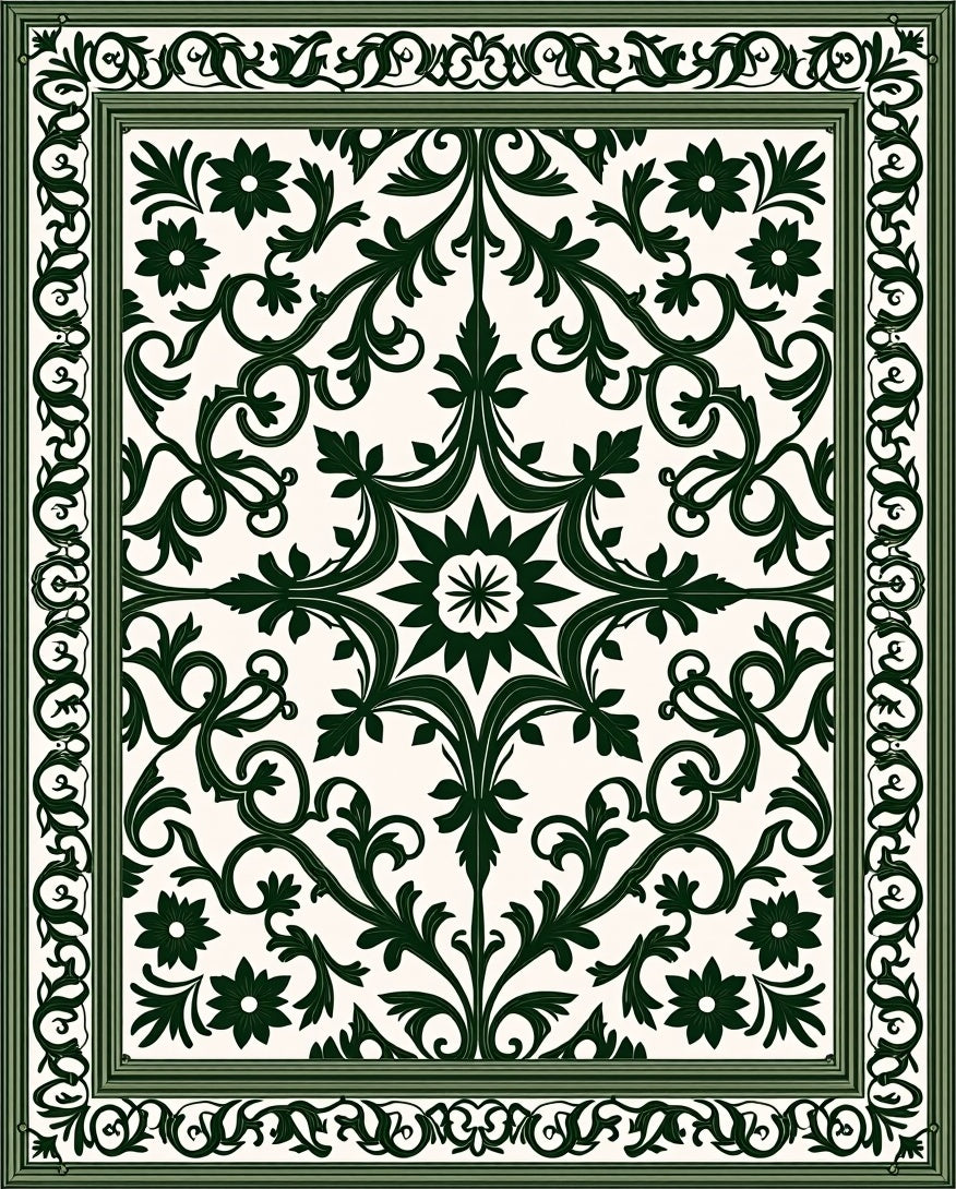 Ornate Floral Scroll Medallion Frame Rug