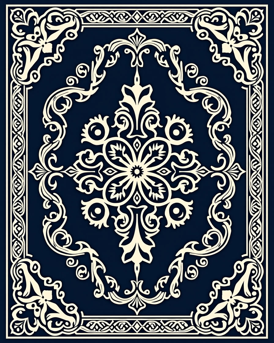 Classic Floral Medallion Navy Cream Rug