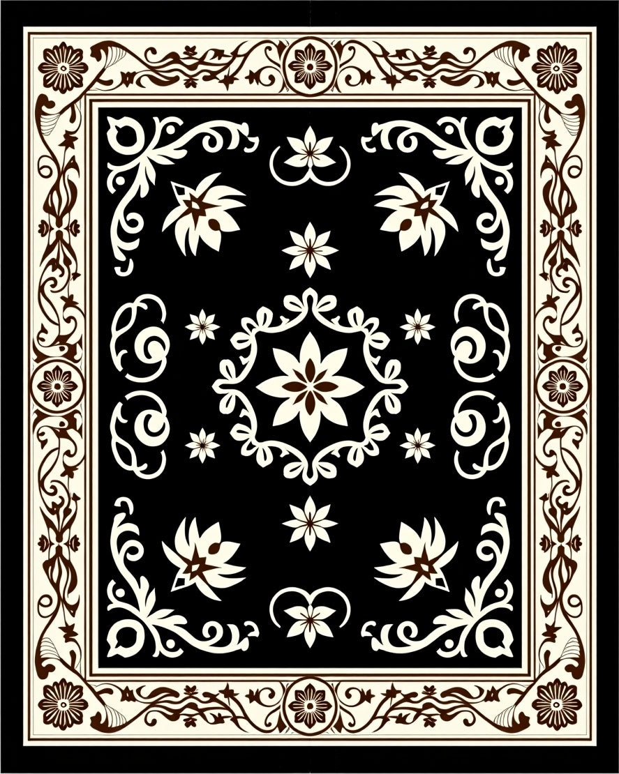 Classic Floral Bordered Symmetry Design Rug
