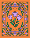 Orange Floral With Green Vine Border Rug