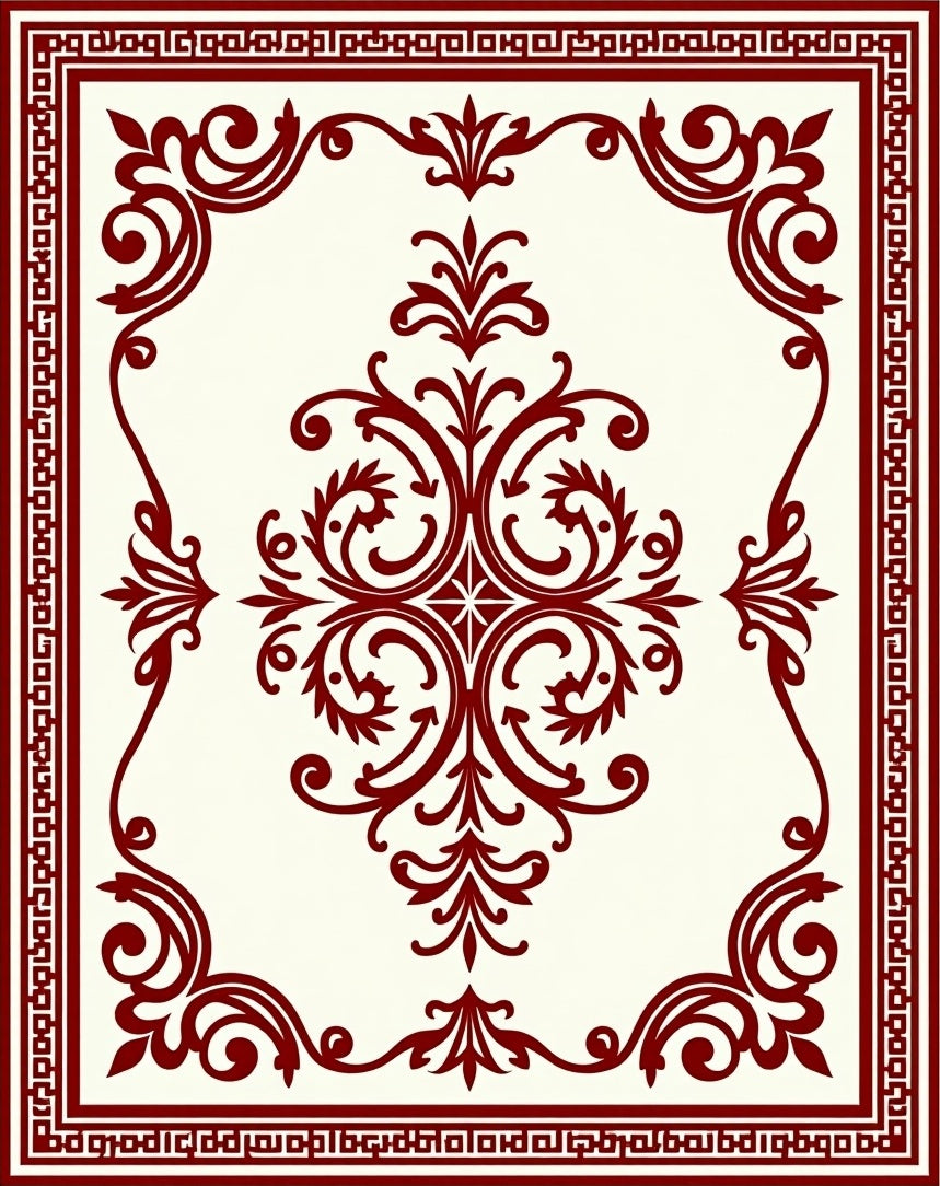 Classic Red Vine Scrollwork Decor Rug