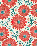 Retro Red Teal Floral Pattern Rug