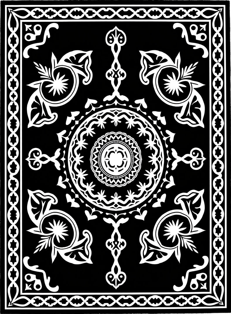 Classic Black White Ornamental Pattern Rug