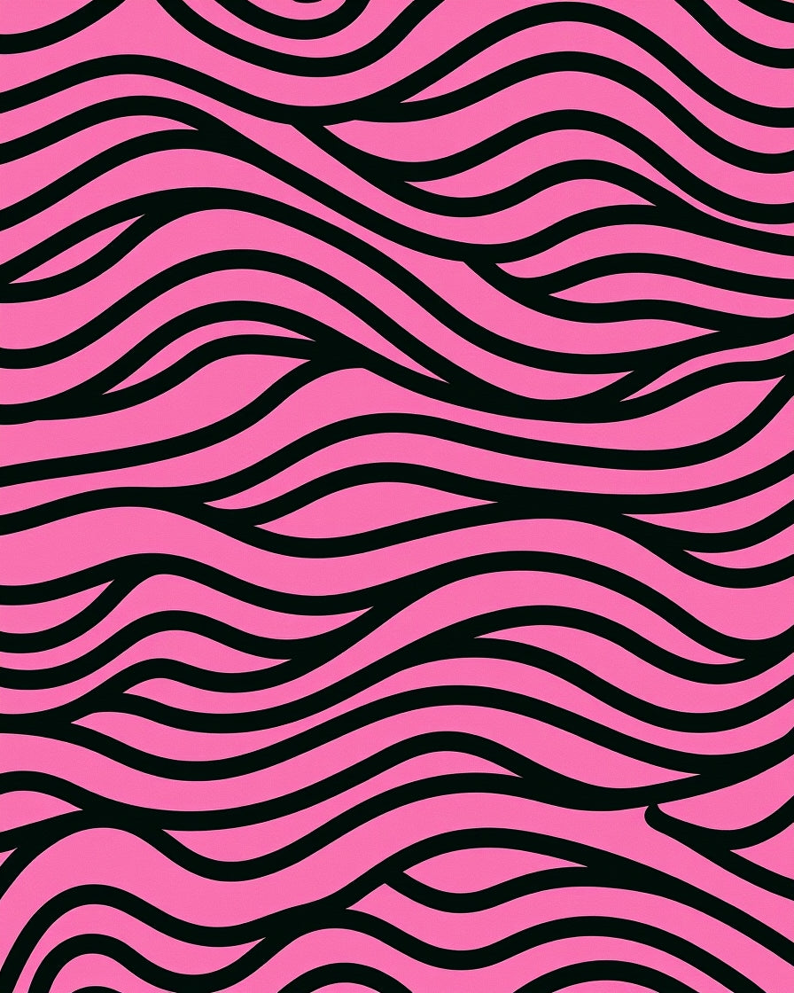 Pink Black Abstract Waves Pattern Rug