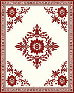 Damask Floral Crimson Border Rug