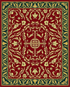 Rich Burgundy Gold Floral Botanical Rug