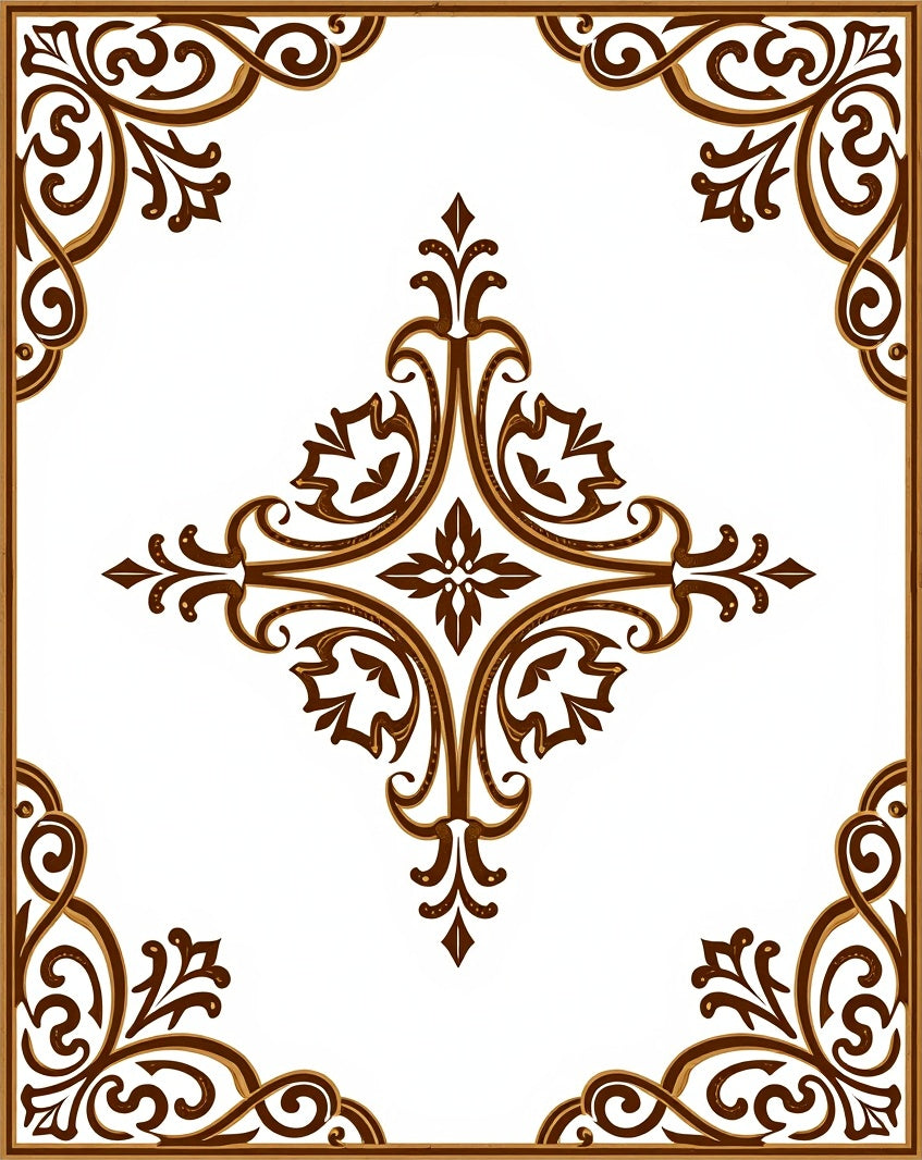 Elegant Brown Floral Scroll Design Rug