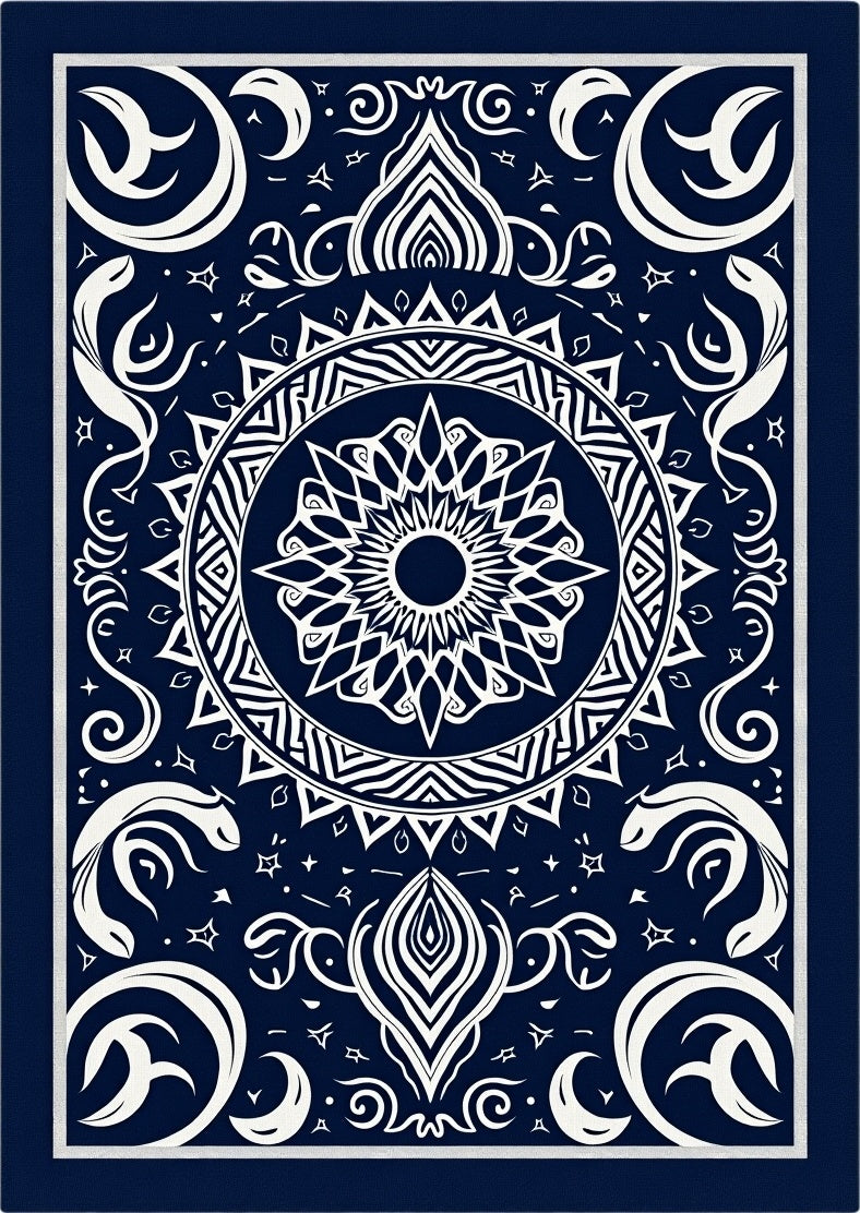 Intricate Blue White Mandala Pattern Design Rug