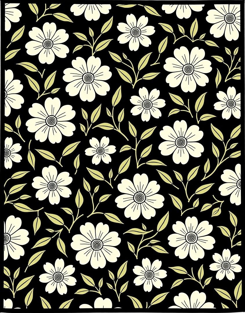 Floral Pattern With Green Vines Rug