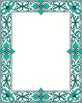 Teal Scrollwork Floral Elegant Border Rug