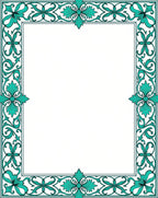 Teal Scrollwork Floral Elegant Border Rug