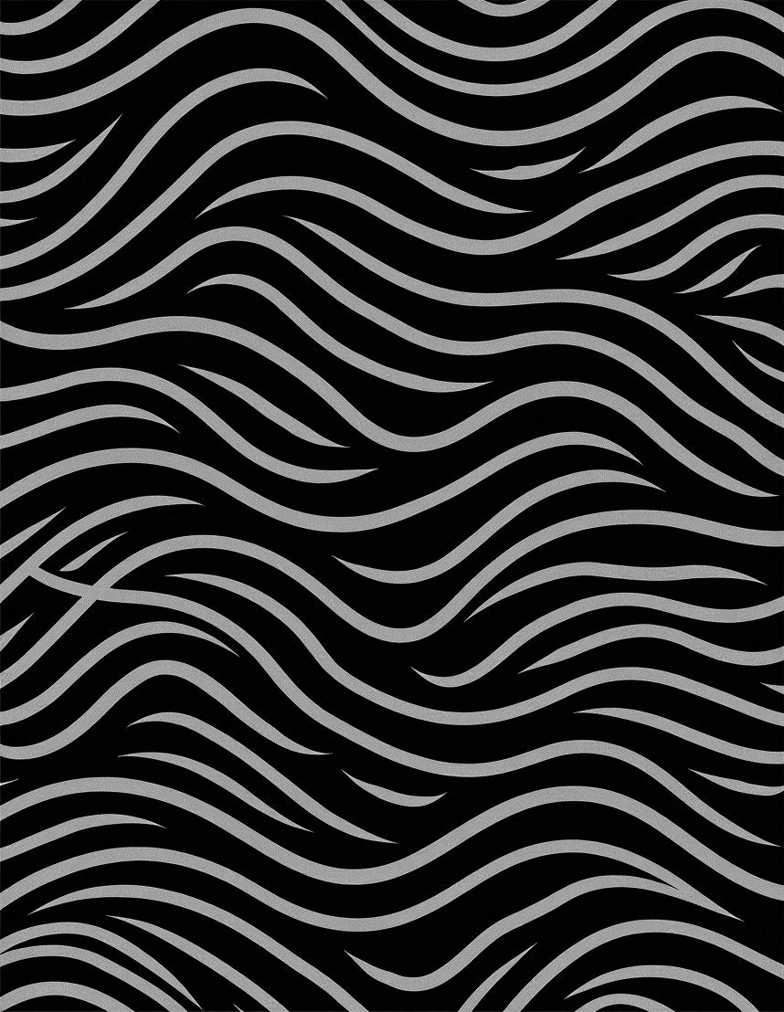 Black Silver Wavy Stripe Pattern Rug