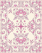 Pink Floral Scrollwork Border Design Rug