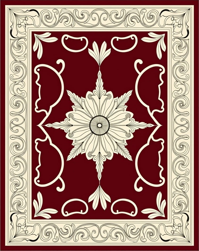 Elaborate Floral Scrollwork Patterned Rug