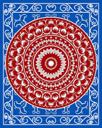 Red Mandala With Blue Border Design Rug