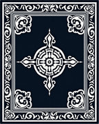 Ornate White Scroll Border Design Rug