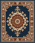 Rich Floral Medallion Dark Blue Pattern Rug