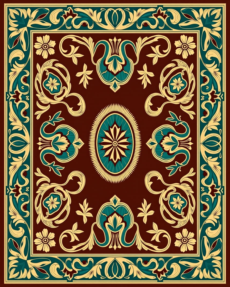 Ornate Floral Baroque Pattern Rug