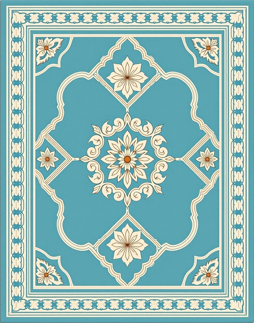 Ornate Floral Medallion Tealand Cream Rug