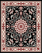Classic Red White And Black Floral Rug