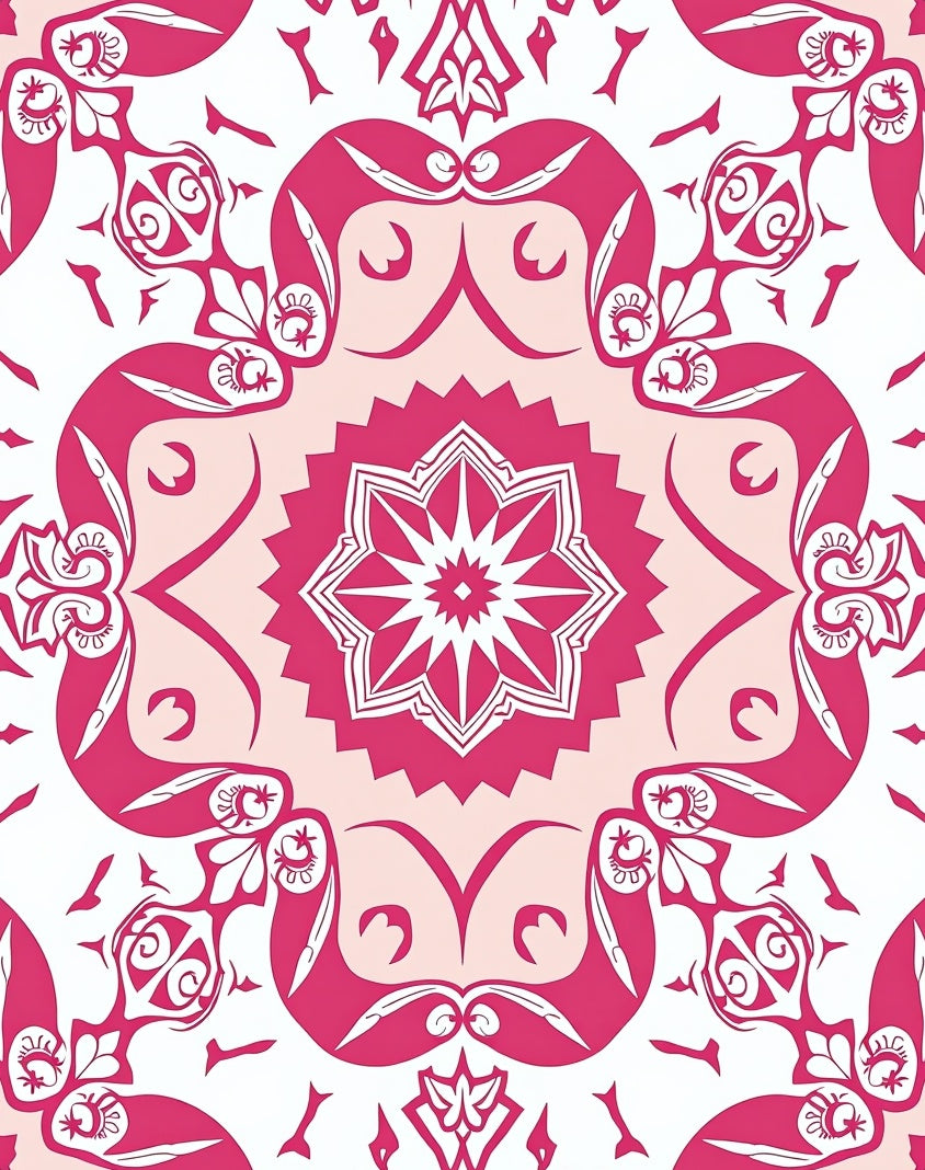 Vibrant Pink Floral Mandala Design Rug