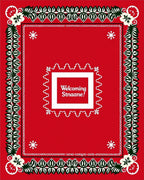 Crimson White Leaf Edged Floral Frame Rug