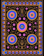 Vibrant Floral Medallion Black Pattern Rug